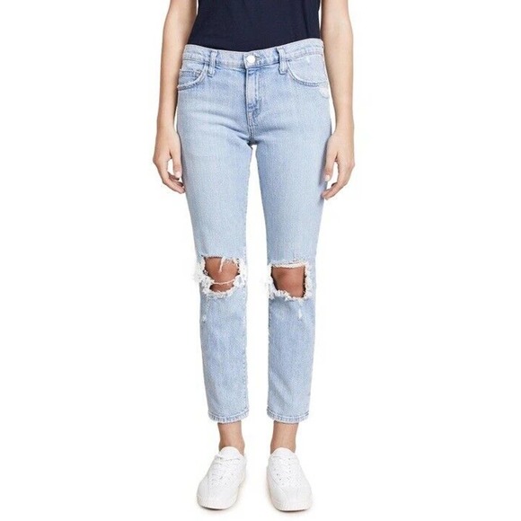 Current/Elliott Denim - Current/Elliott The Fling Nova Destroyed Boyfriend Jeans Sz 27 Light Wash Blue